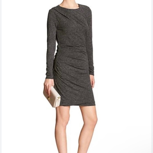 NWT $90 Banana Republic Dark Gray Charcoal Ruched‎ Jersey Mini Bodycon Dress - Picture 1 of 6